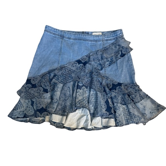 Anthropologie Pilcro Asymmetrical Ruffle Blue Denim Skirt Size LP- NWT - Picture 3 of 7